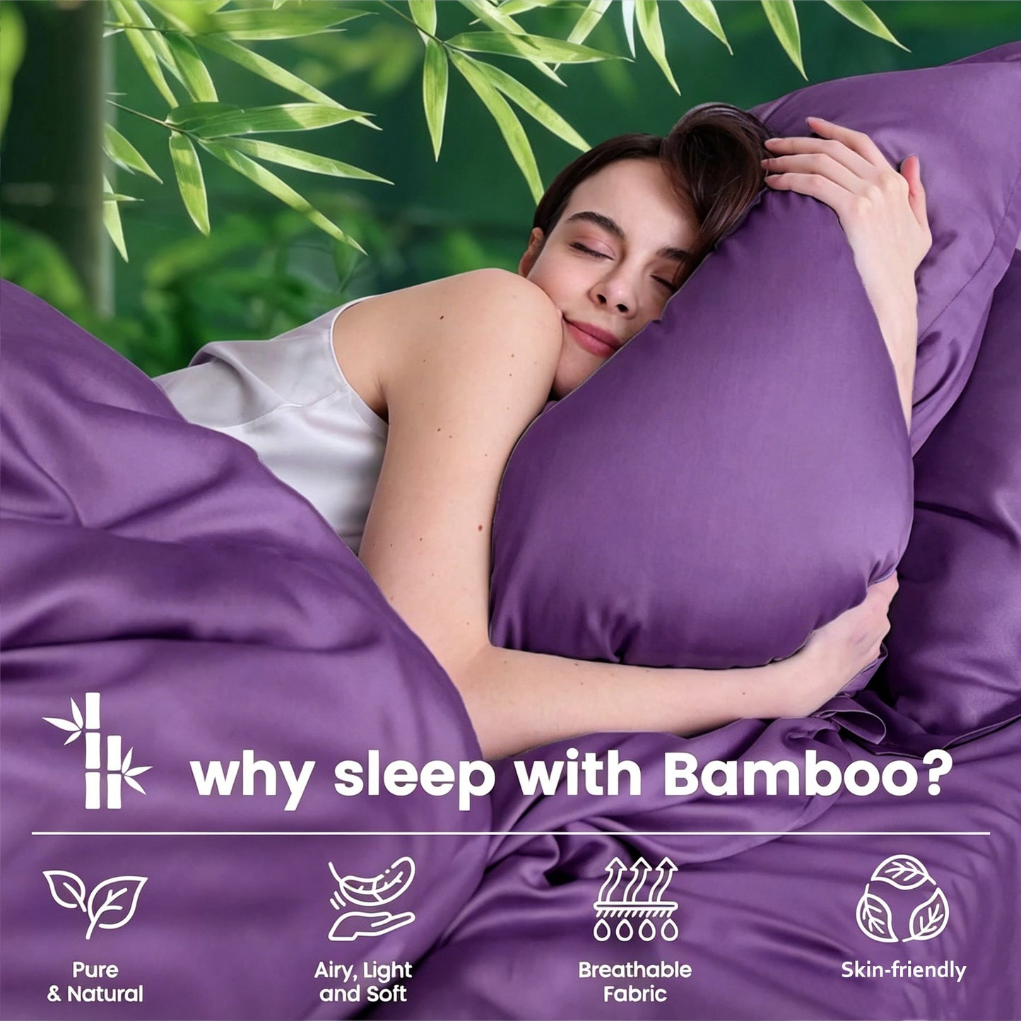 Hotel Breathable Bamboo Fitted Sheet & Pillowcase-3 Piece-Ultra Soft 2000TC Breathable Fitted Bed Sheets Set with 37 Centimetre Deep Pocket-Cooling Sheets for Hot Sleepers(Purple,Double)