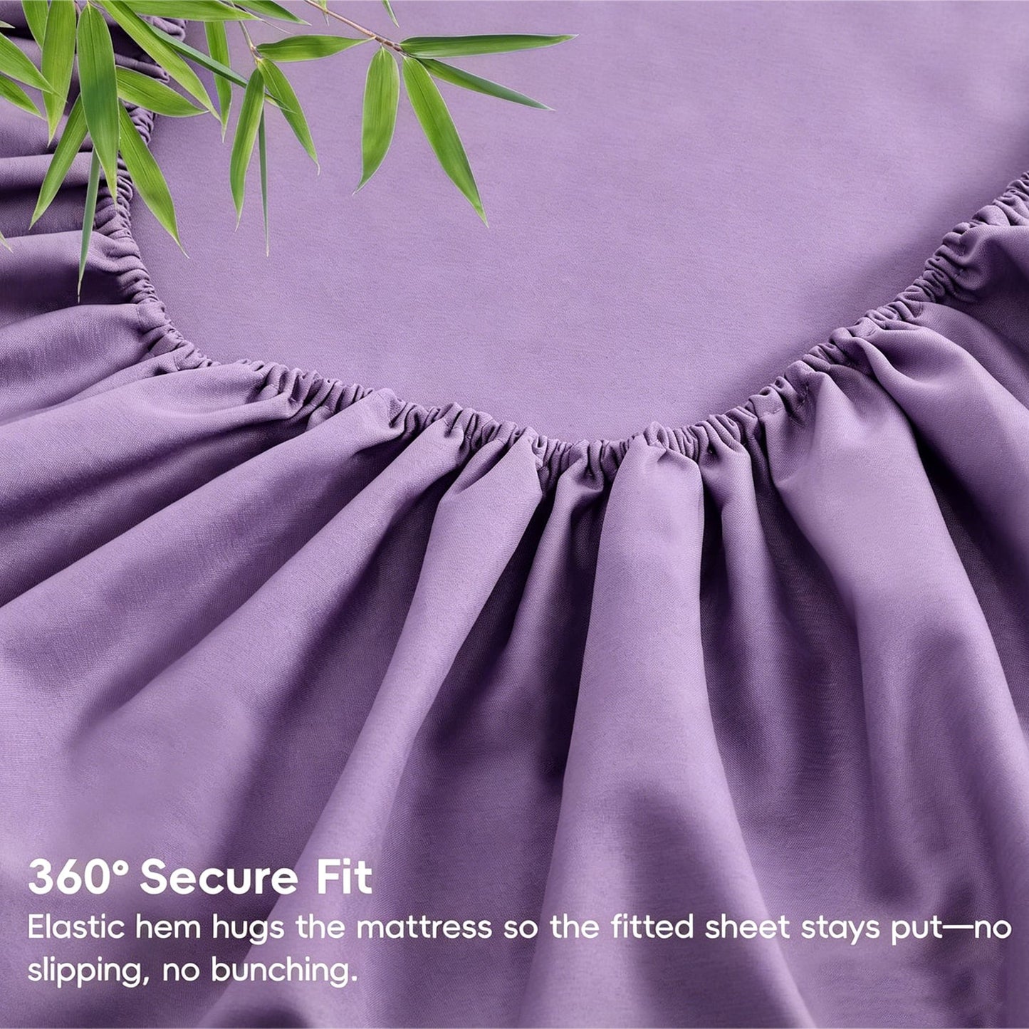 Hotel Breathable Bamboo Fitted Sheet & Pillowcase-3 Piece-Ultra Soft 2000TC Breathable Fitted Bed Sheets Set with 37 Centimetre Deep Pocket-Cooling Sheets for Hot Sleepers(Purple,Double)