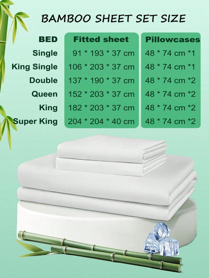 Hotel Breathable Bamboo Fitted Sheet & Pillowcase-3 Piece-Ultra Soft 2000TC Breathable Fitted Bed Sheets Set with 37 Centimetre Deep Pocket-Cooling Sheets for Hot Sleepers(Silver-gray,Double)