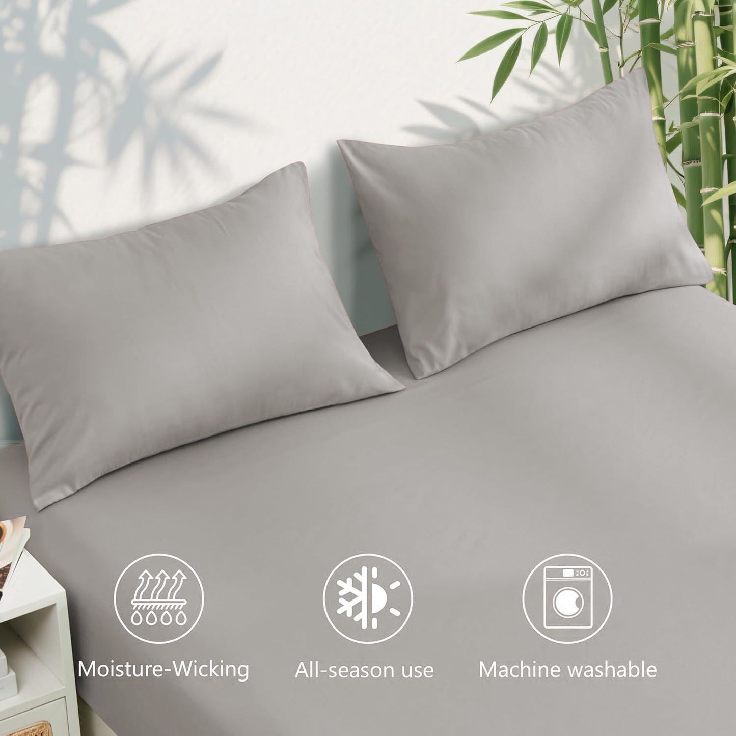 4 Piece Ultra Soft Bamboo Breathable Sheet Set -Hotel 2000TC Breathable Bed Sheets Set with 37 Centimetre Deep Pocket-Breathable Sheets for Hot Sleepers(Silver-gray,Double)