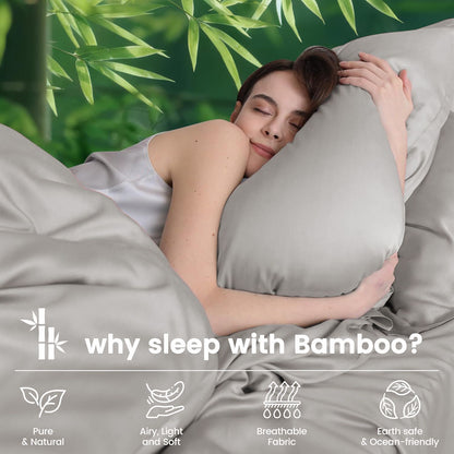 Hotel Breathable Bamboo Fitted Sheet & Pillowcase-3 Piece-Ultra Soft 2000TC Breathable Fitted Bed Sheets Set with 37 Centimetre Deep Pocket-Cooling Sheets for Hot Sleepers(Silver-gray,King)