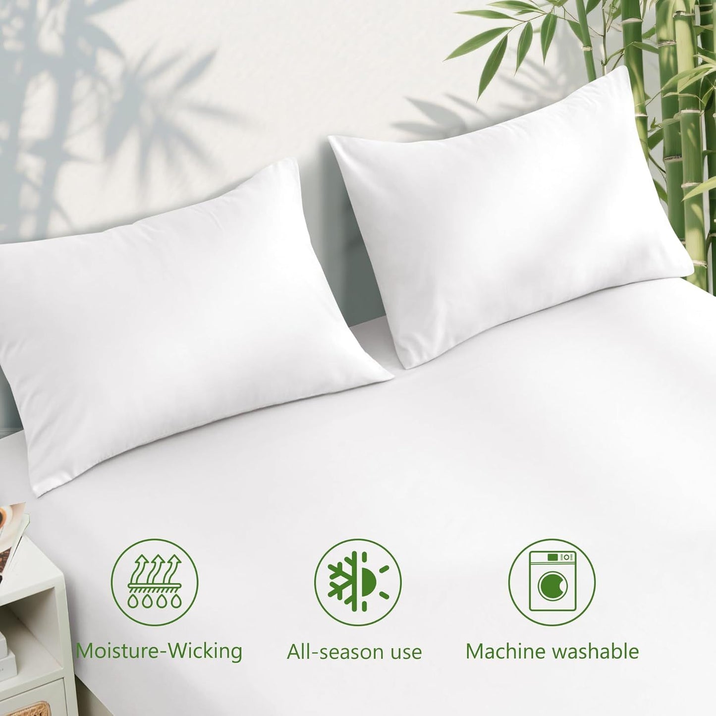 Hotel Breathable Bamboo Fitted Sheet & Pillowcase-3 Piece - Ultra Soft 2000TC Breathable Fitted Bed Sheets Set with 37 Centimetre Deep Pocket-Cooling Sheets for Hot Sleepers(White,King)