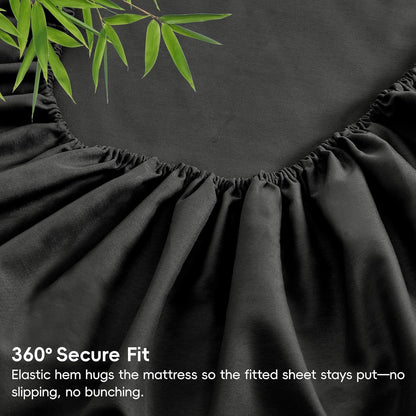 4 Piece Ultra Soft Bamboo Breathable Sheet Set -Hotel 2000TC Breathable Bed Sheets Set with 37 Centimetre Deep Pocket-Breathable Sheets for Hot Sleepers(Black,King)