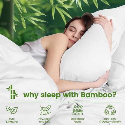 Hotel Breathable Bamboo Fitted Sheet & Pillowcase-2 Piece-Ultra Soft 2000TC Breathable Fitted Bed Sheets Set with 37 Centimetre Deep Pocket-Cooling Sheets for Hot Sleepers(White,King Single)