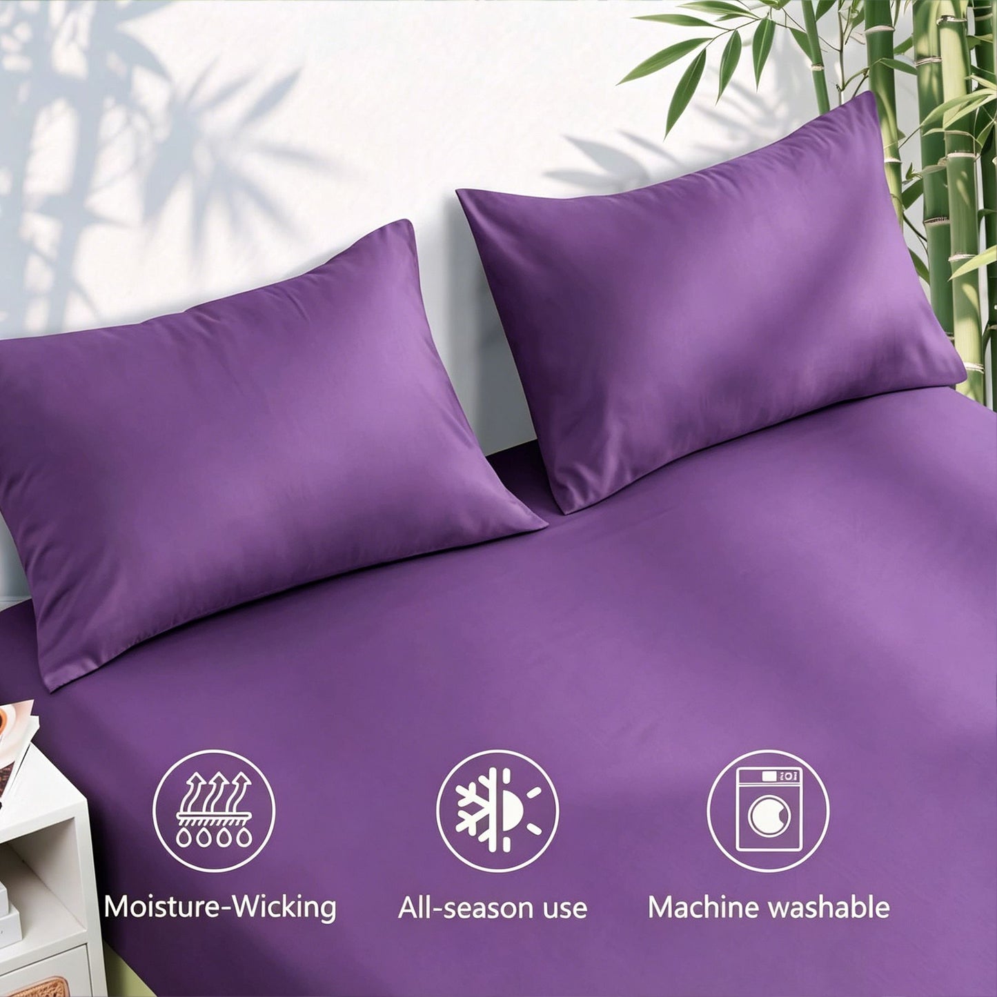 3 Piece Ultra Soft Bamboo Breathable Sheet Set -Hotel 2000TC Breathable Bed Sheets Set with 37 Centimetre Deep Pocket-Breathable Sheets for Hot Sleepers(Purple,King Single)