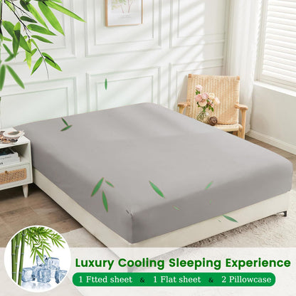 3 Piece Ultra Soft Bamboo Breathable Sheet Set -Hotel 2000TC Breathable Bed Sheets Set with 37 Centimetre Deep Pocket-Breathable Sheets for Hot Sleepers(Silver-gray,King Single)