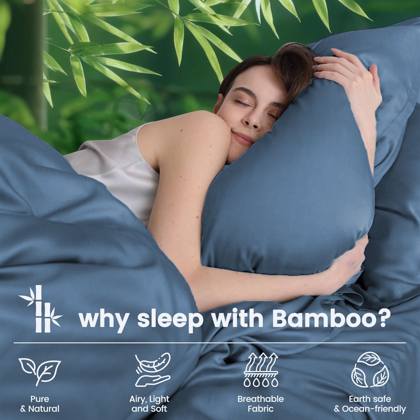 Hotel Breathable Bamboo Fitted Sheet & Pillowcase-3 Piece-Ultra Soft 2000TC Breathable Fitted Bed Sheets Set with 37 Centimetre Deep Pocket-Cooling Sheets for Hot Sleepers(Navy,Queen)