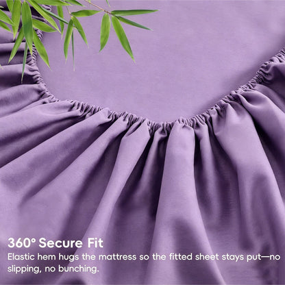 Hotel Breathable Bamboo Fitted Sheet & Pillowcase-3 Piece-Ultra Soft 2000TC Breathable Fitted Bed Sheets Set with 37 Centimetre Deep Pocket-Cooling Sheets for Hot Sleepers(Purple,Queen)
