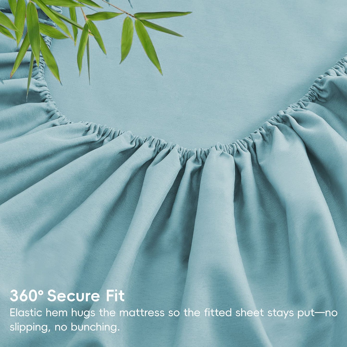 Hotel Breathable Bamboo Fitted Sheet & Pillowcase-3 Piece-Ultra Soft 2000TC Breathable Fitted Bed Sheets Set with 37 Centimetre Deep Pocket-Cooling Sheets for Hot Sleepers(Sky Blue,Queen)