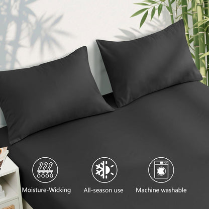 3 Piece Ultra Soft Bamboo Breathable Sheet Set -Hotel 2000TC Breathable Bed Sheets Set with 37 Centimetre Deep Pocket-Breathable Sheets for Hot Sleepers(Black,Single)
