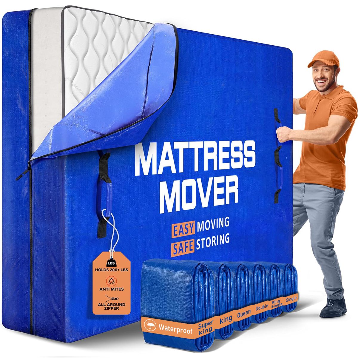 Waterproof Mattress Bag Mattresses Protector Plastic Moving Storage Dust Cover Carry Bed Zipper Packing V1317-BHD110-AUK