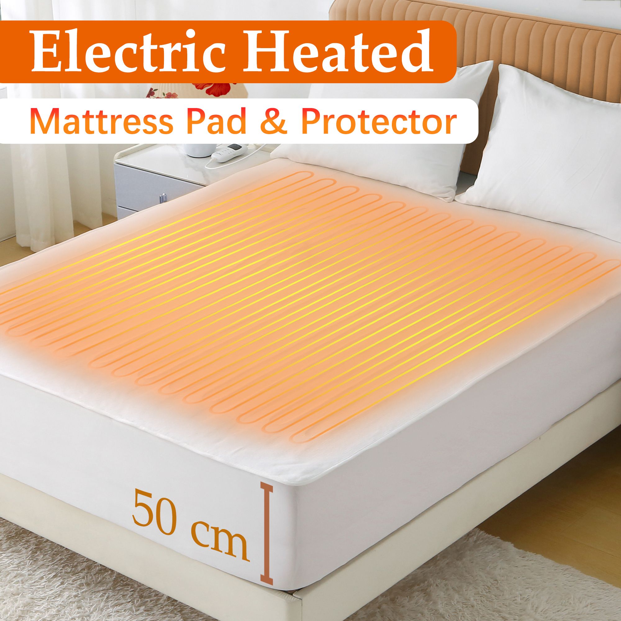 Heated Mattress Pad - Bedding Electric Blanket with 9 Heat Setting & 9-Hour Auto Off, Heated Mattress V1317-DRT-AUD