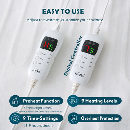 Heated Mattress Pad - Bedding Electric Blanket with 9 Heat Setting & 9-Hour Auto Off, Heated Mattress V1317-DRT-AUD