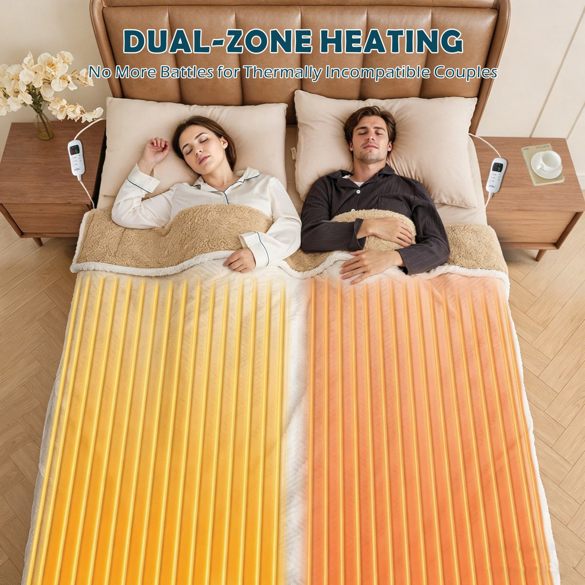 Electric Heated Mattress Pad Blanket with Dual Control & 9-Hour Auto Off & 9 Heat Settings, Preheat Functions, Overheat Protection, Machine Washable Fully Fitted Electric Sheet(King Single)