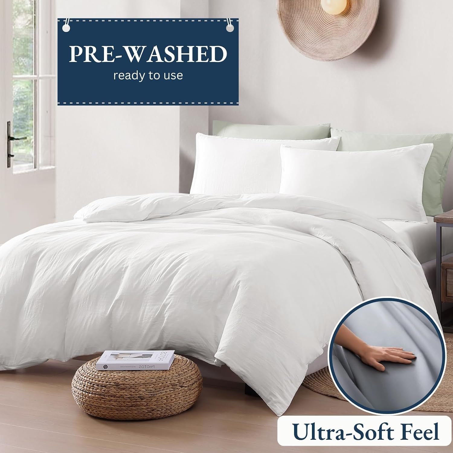 Hotel Soft Microfiber Duvet Cover Set-2000TC Quilt Cover Set & Pillowcases -1 Donna Cover Zipper Closure & 1 x Pillowcases-Breathable Bedding - Wrinkle, Fade, Stain Resistant(White,Double)