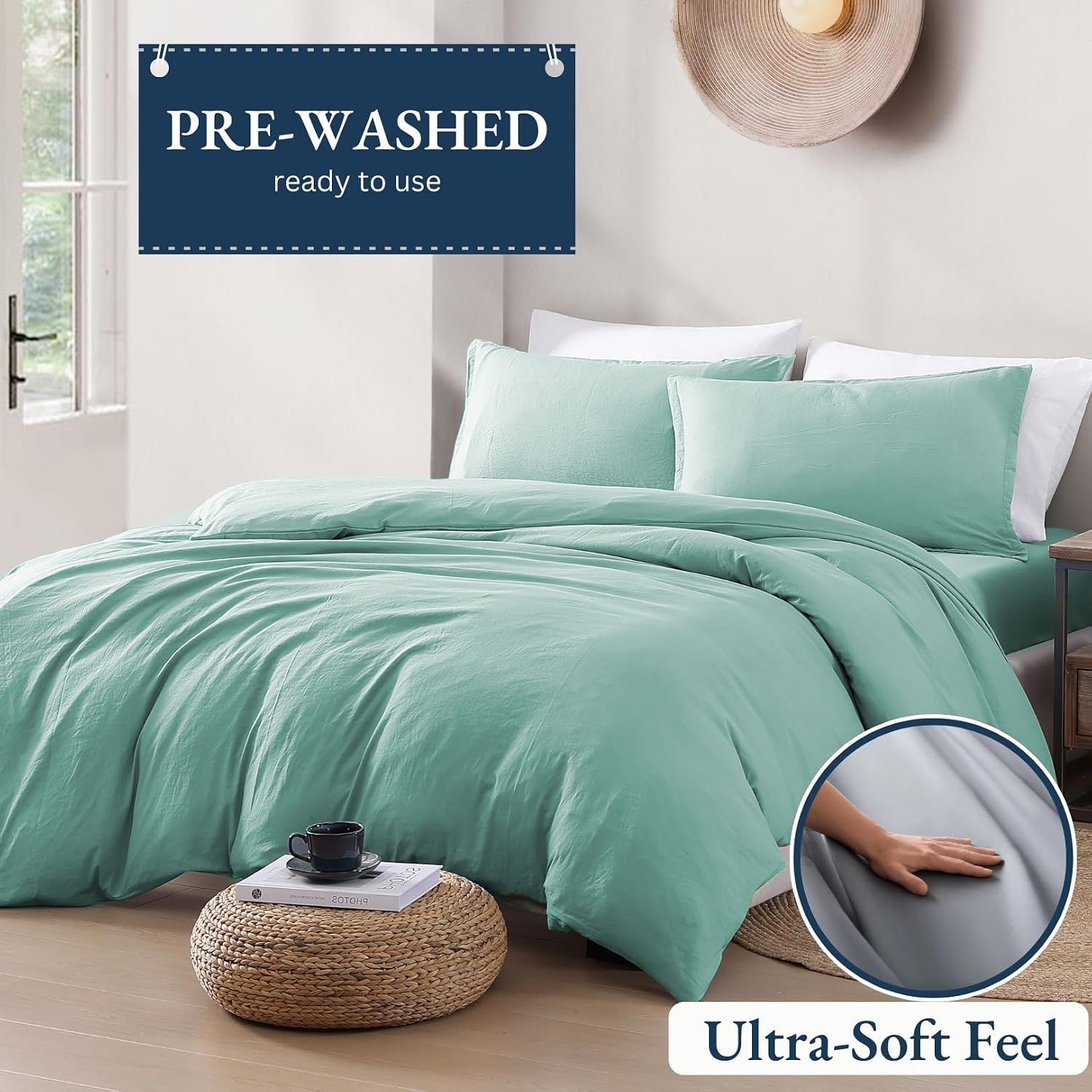Hotel Soft Microfiber Duvet Cover Set-2000TC Quilt Cover Set & Pillowcases -1 Donna Cover Zipper Closure & 1 x Pillowcases-Breathable Bedding - Wrinkle, Fade, Stain Resistant(Ice Blue,Double)