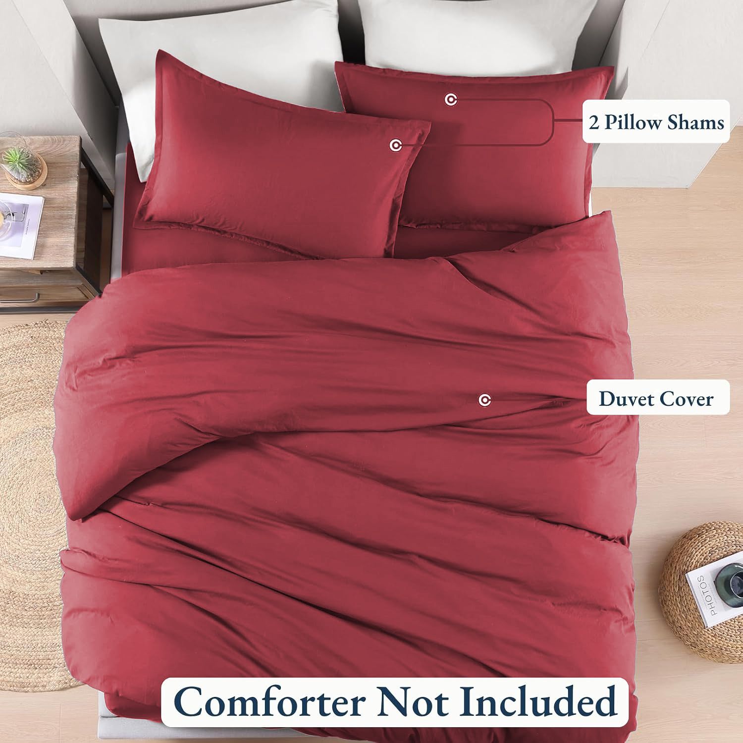 Hotel Soft Microfiber Duvet Cover Set-2000TC Quilt Cover Set & Pillowcases -1 Donna Cover Zipper Closure & 1 x Pillowcases-Breathable Bedding - Wrinkle, Fade, Stain Resistant(Red,Double)