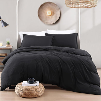 Hotel Soft Microfiber Duvet Cover Set-2000TC Quilt Cover Set & Pillowcases -1 Donna Cover Zipper Closure & 1 x Pillowcases-Breathable Bedding - Wrinkle, Fade, Stain Resistant(Black,Double)