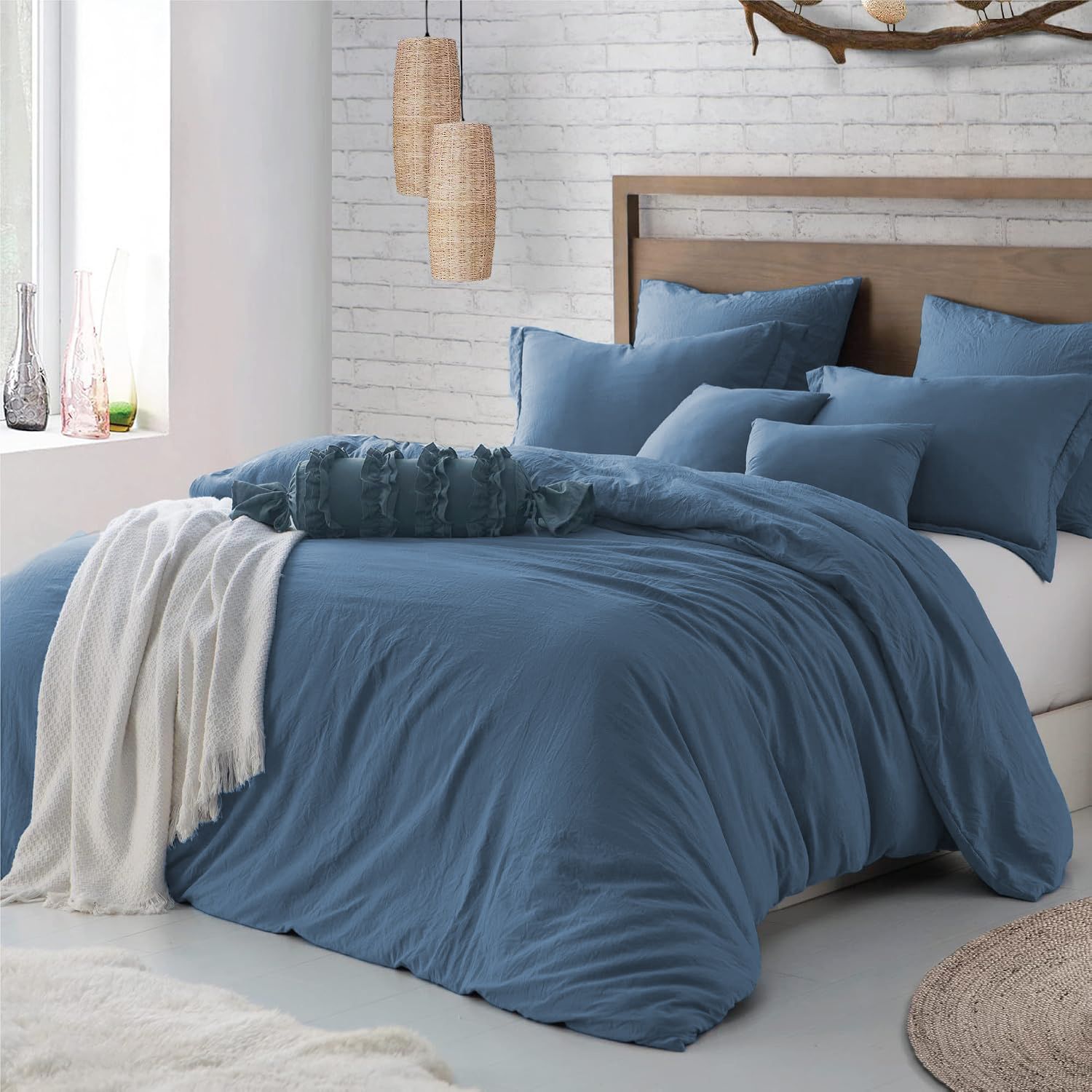 Hotel Soft Microfiber Duvet Cover Set-2000TC Quilt Cover Set & Pillowcases -1 Donna Cover Zipper Closure & 1 x Pillowcases-Breathable Bedding - Wrinkle, Fade, Stain Resistant(Ocean,Double)