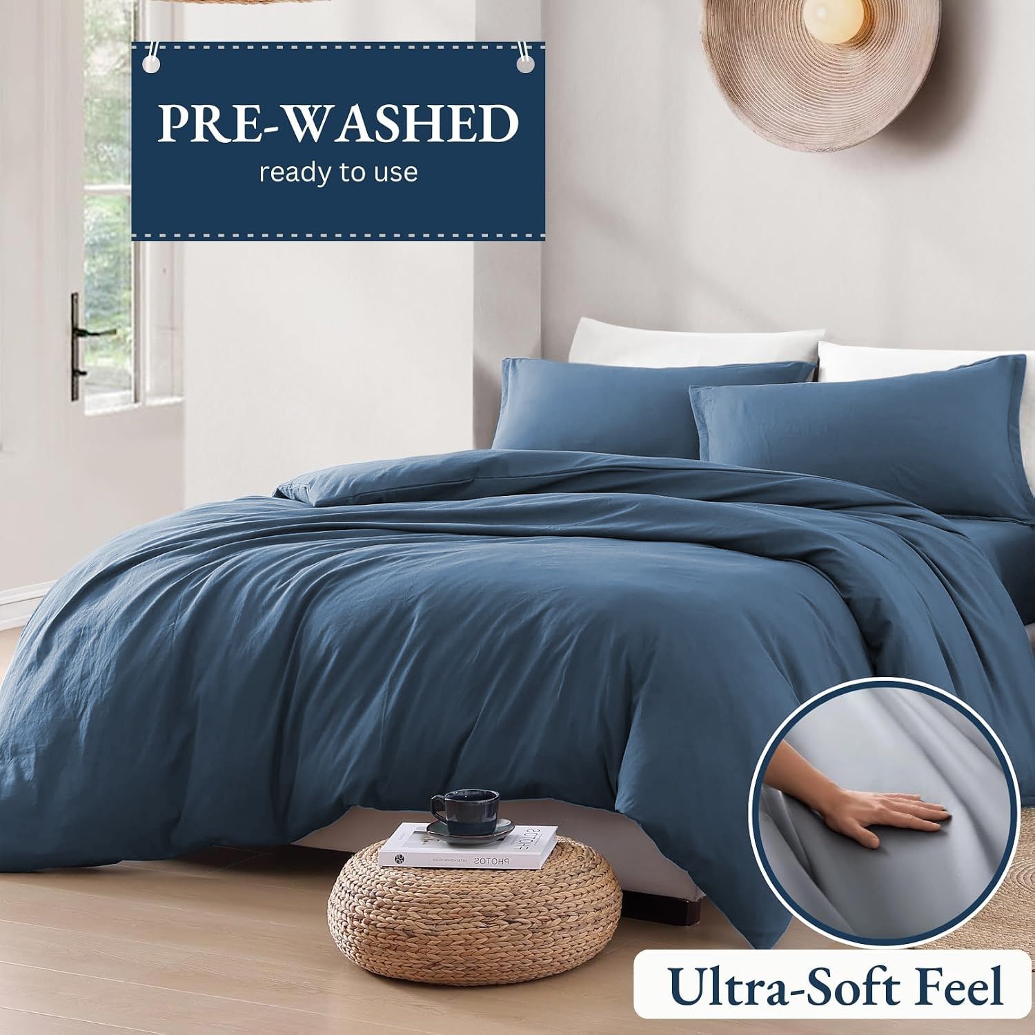 Hotel Soft Microfiber Duvet Cover Set-2000TC Quilt Cover Set & Pillowcases -1 Donna Cover Zipper Closure & 1 x Pillowcases-Breathable Bedding - Wrinkle, Fade, Stain Resistant(Ocean,Double)