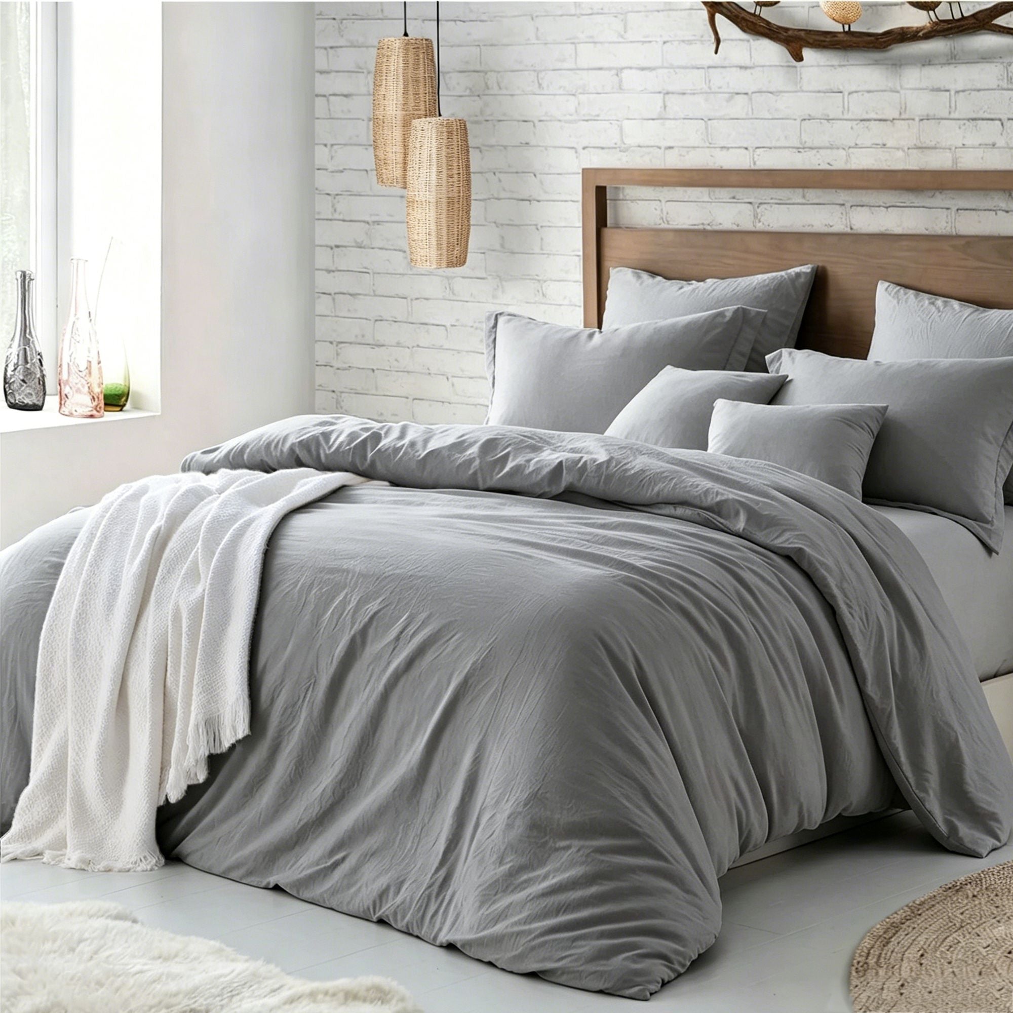 Hotel Soft Microfiber Duvet Cover Set-2000TC Quilt Cover Set & Pillowcases -1 Donna Cover Zipper Closure & 1 x Pillowcases-Breathable Bedding - Wrinkle, Fade, Stain Resistant(Grey,Double)
