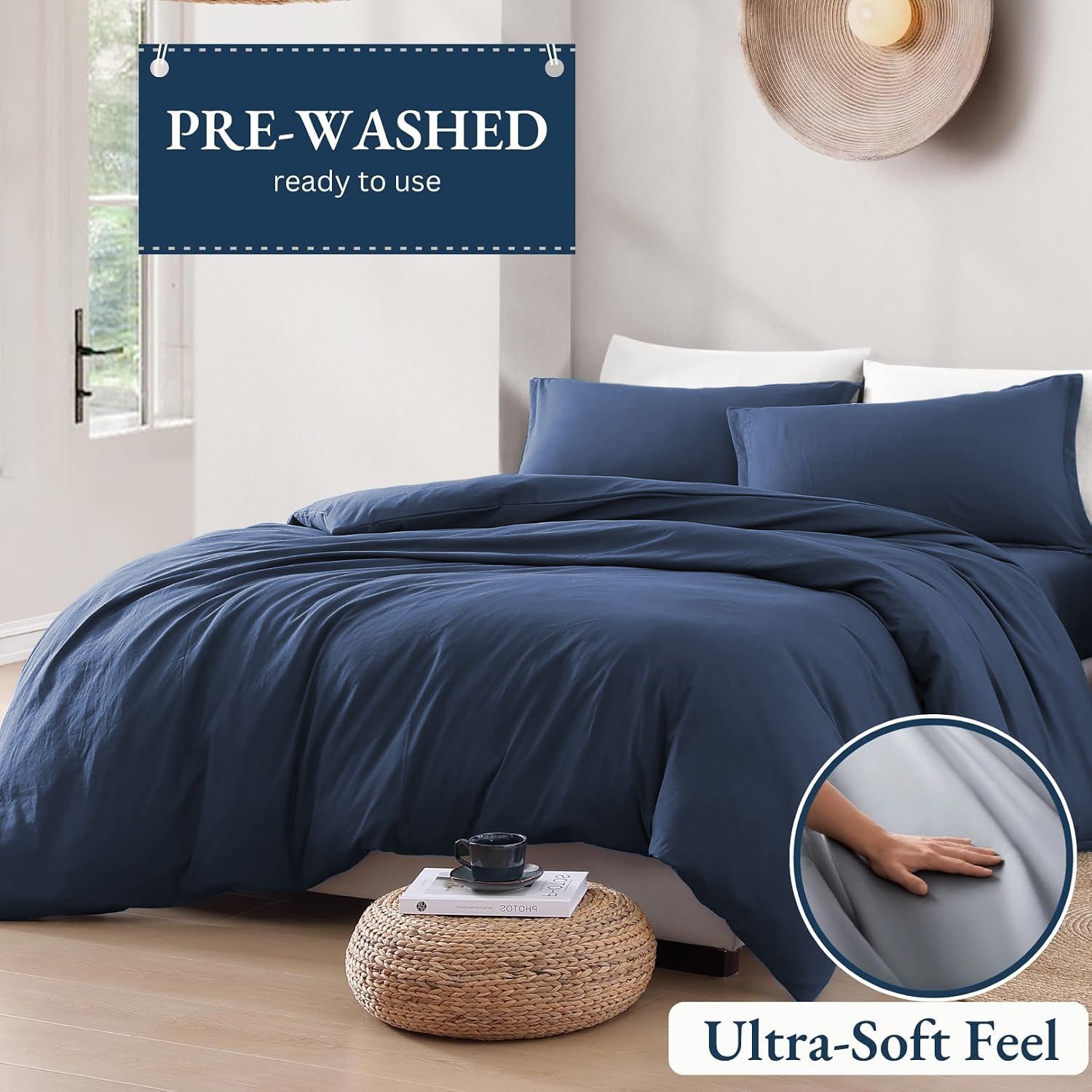 Hotel Soft Microfiber Duvet Cover Set-2000TC Quilt Cover Set & Pillowcases -1 Donna Cover Zipper Closure & 1 x Pillowcases-Breathable Bedding - Wrinkle, Fade, Stain Resistant(Navy,Double)