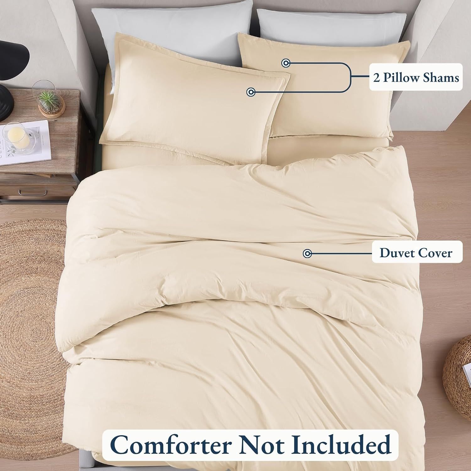 Hotel Soft Microfiber Duvet Cover Set-2000TC Quilt Cover Set & Pillowcases -1 Donna Cover Zipper Closure & 1 x Pillowcases-Breathable Bedding - Wrinkle, Fade, Stain Resistant(Cream White,Double)