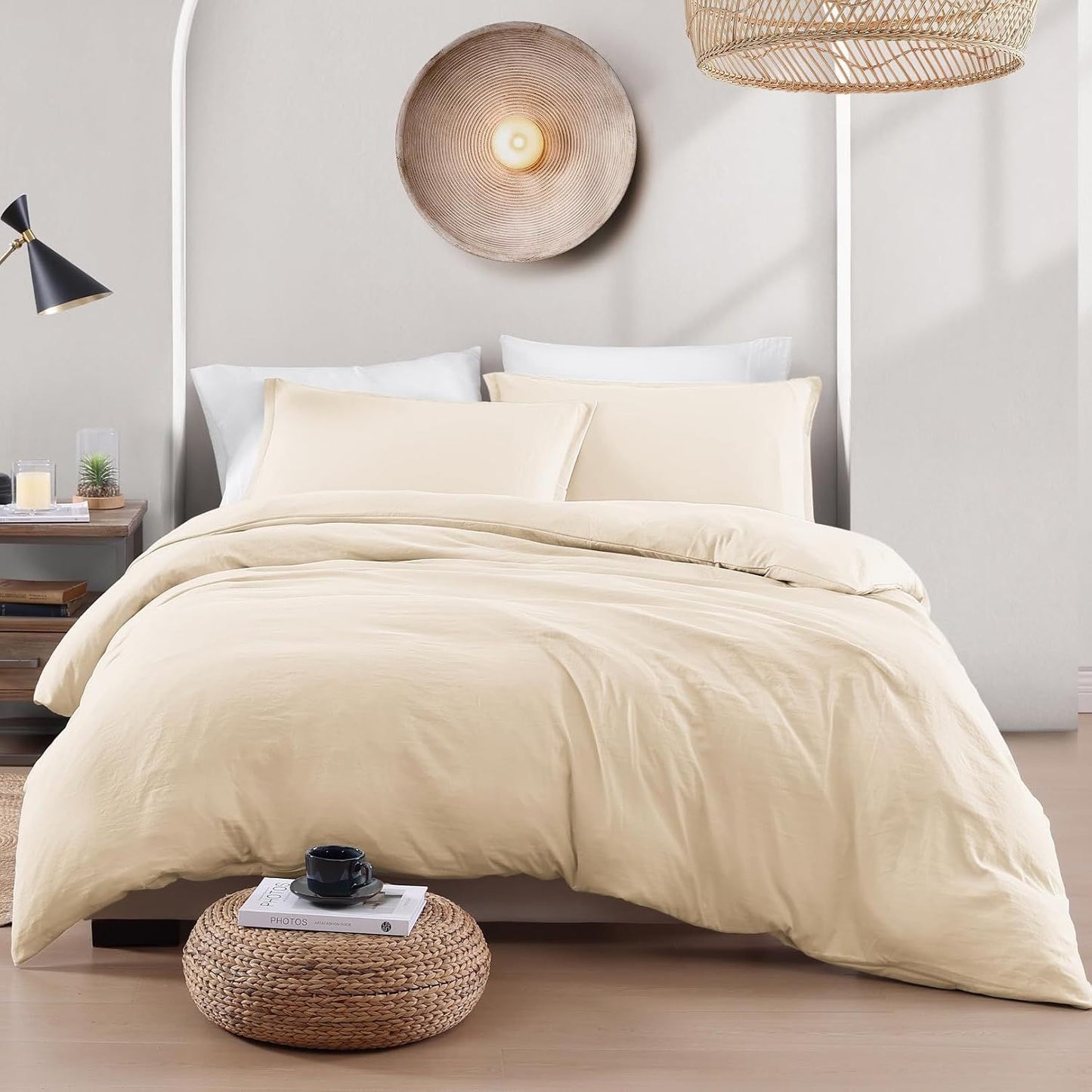Hotel Soft Microfiber Duvet Cover Set-2000TC Quilt Cover Set & Pillowcases -1 Donna Cover Zipper Closure & 1 x Pillowcases-Breathable Bedding - Wrinkle, Fade, Stain Resistant(Cream White,Double)