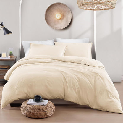 Hotel Soft Microfiber Duvet Cover Set-2000TC Quilt Cover Set & Pillowcases -1 Donna Cover Zipper Closure & 1 x Pillowcases-Breathable Bedding - Wrinkle, Fade, Stain Resistant(Cream White,Double)