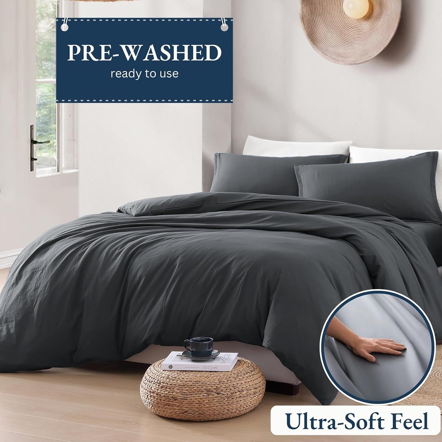 Hotel Soft Microfiber Duvet Cover Set-2000TC Quilt Cover Set & Pillowcases -1 Donna Cover Zipper Closure & 1 x Pillowcases-Breathable Bedding - Wrinkle, Fade, Stain Resistant(Dark gray,Double)