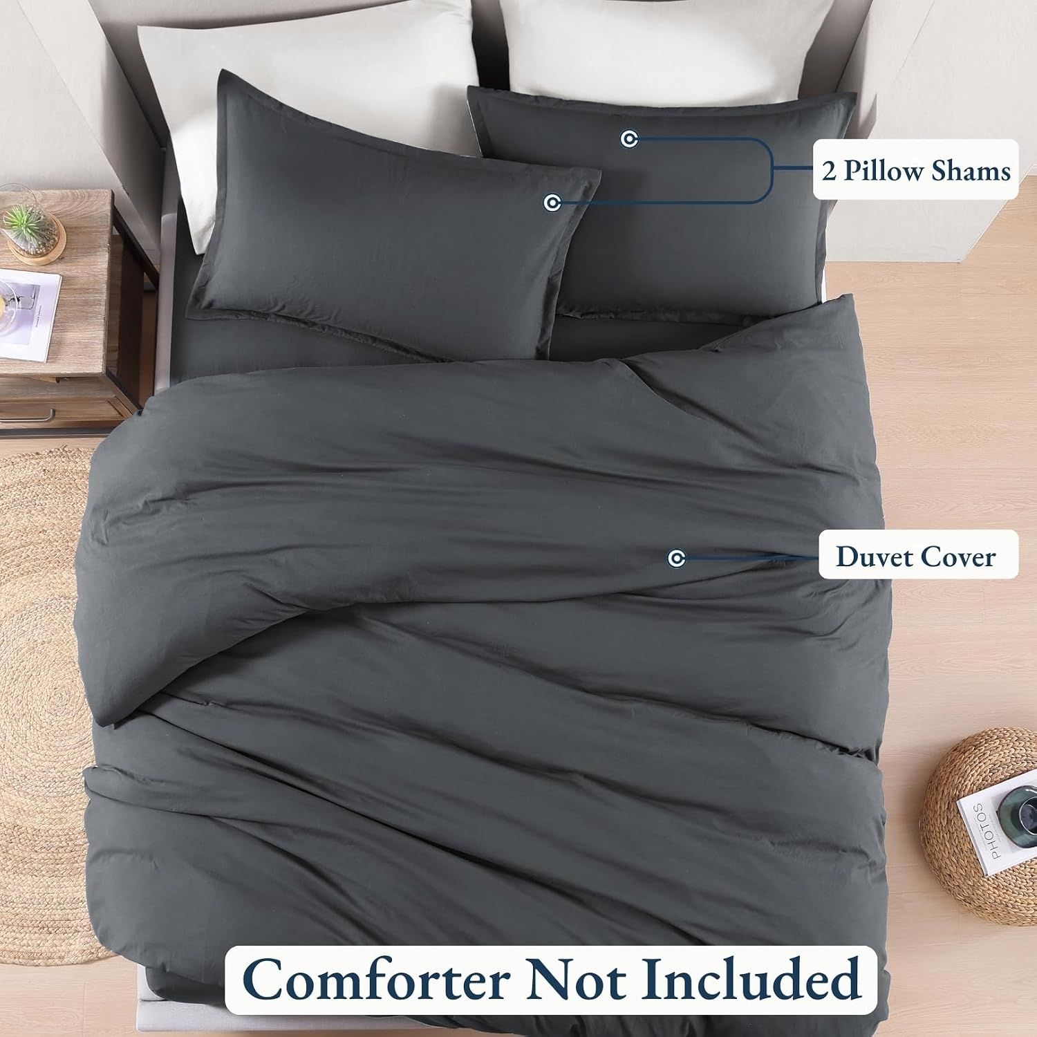 Hotel Soft Microfiber Duvet Cover Set-2000TC Quilt Cover Set & Pillowcases -1 Donna Cover Zipper Closure & 1 x Pillowcases-Breathable Bedding - Wrinkle, Fade, Stain Resistant(Dark gray,Double)