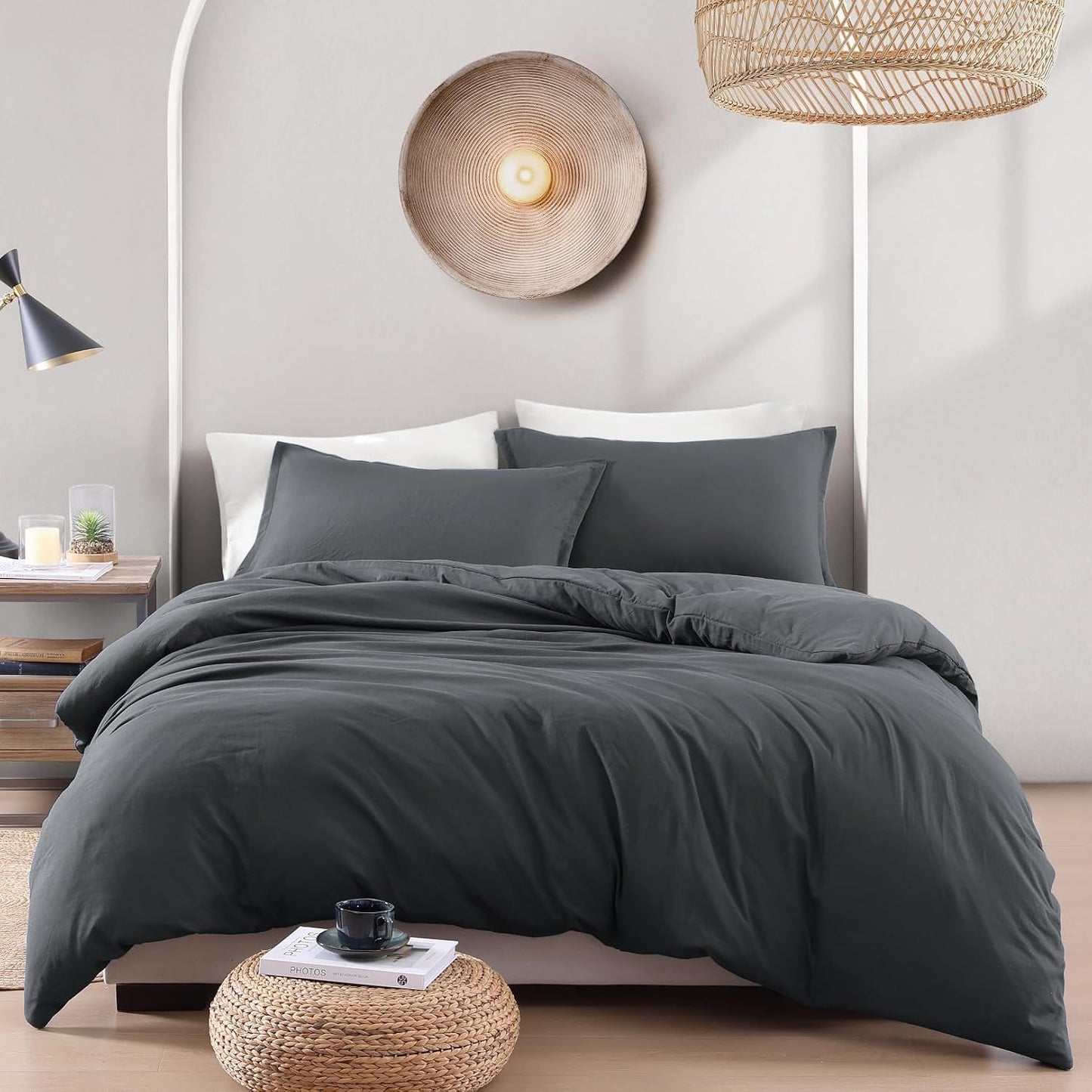 Hotel Soft Microfiber Duvet Cover Set-2000TC Quilt Cover Set & Pillowcases -1 Donna Cover Zipper Closure & 1 x Pillowcases-Breathable Bedding - Wrinkle, Fade, Stain Resistant(Dark gray,Double)