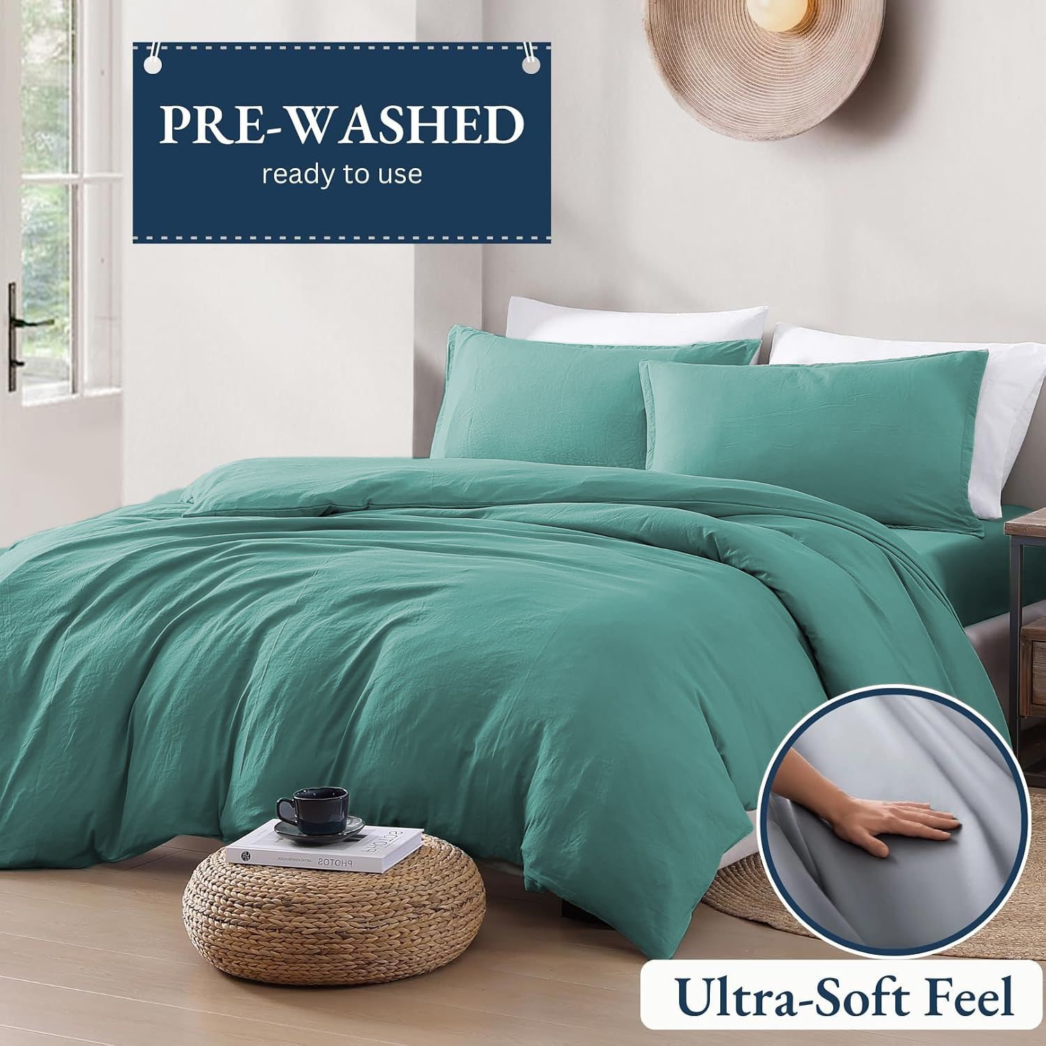 Hotel Soft Microfiber Duvet Cover Set-2000TC Quilt Cover Set & Pillowcases -1 Donna Cover Zipper Closure & 1 x Pillowcases-Breathable Bedding - Wrinkle, Fade, Stain Resistant(Biscay blue,Double)