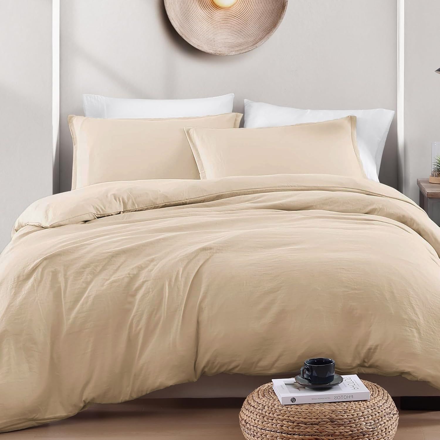 Hotel Soft Microfiber Duvet Cover Set-2000TC Quilt Cover Set & Pillowcases -1 Donna Cover Zipper Closure & 1 x Pillowcases-Breathable Bedding - Wrinkle, Fade, Stain Resistant(Camel Beige,Double)