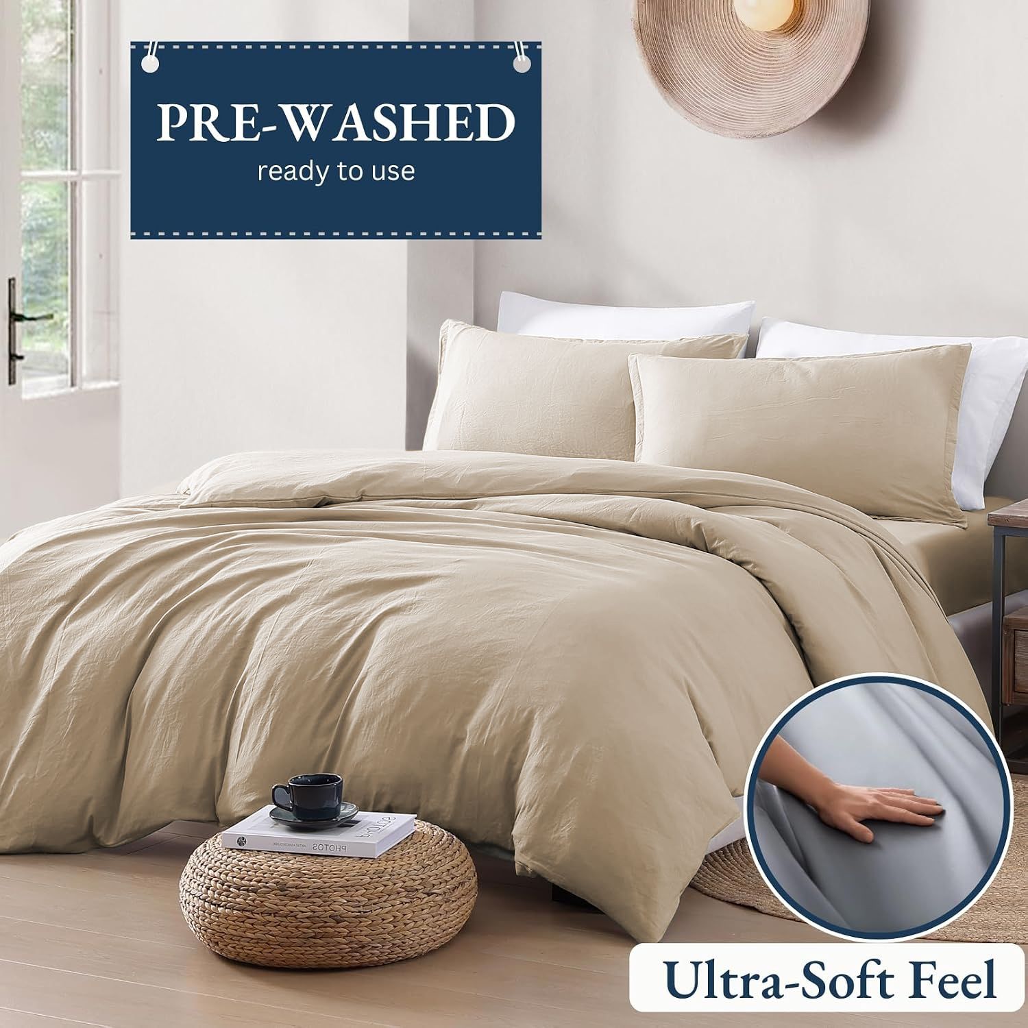 Hotel Soft Microfiber Duvet Cover Set-2000TC Quilt Cover Set & Pillowcases -1 Donna Cover Zipper Closure & 1 x Pillowcases-Breathable Bedding - Wrinkle, Fade, Stain Resistant(Camel Beige,Double)