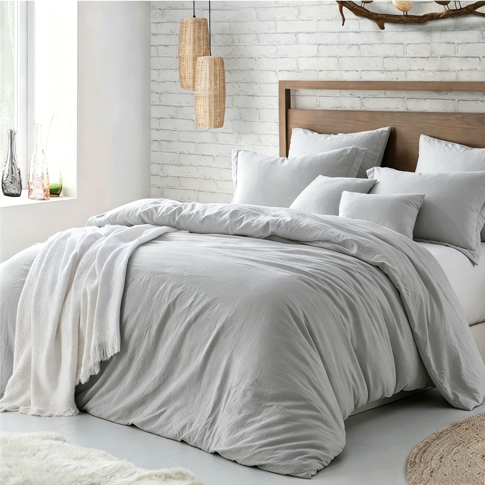 Hotel Soft Microfiber Duvet Cover Set-2000TC Quilt Cover Set & Pillowcases -1 Donna Cover Zipper Closure & 1 x Pillowcases-Breathable Bedding - Wrinkle, Fade, Stain Resistant(Silver-gray,Double)