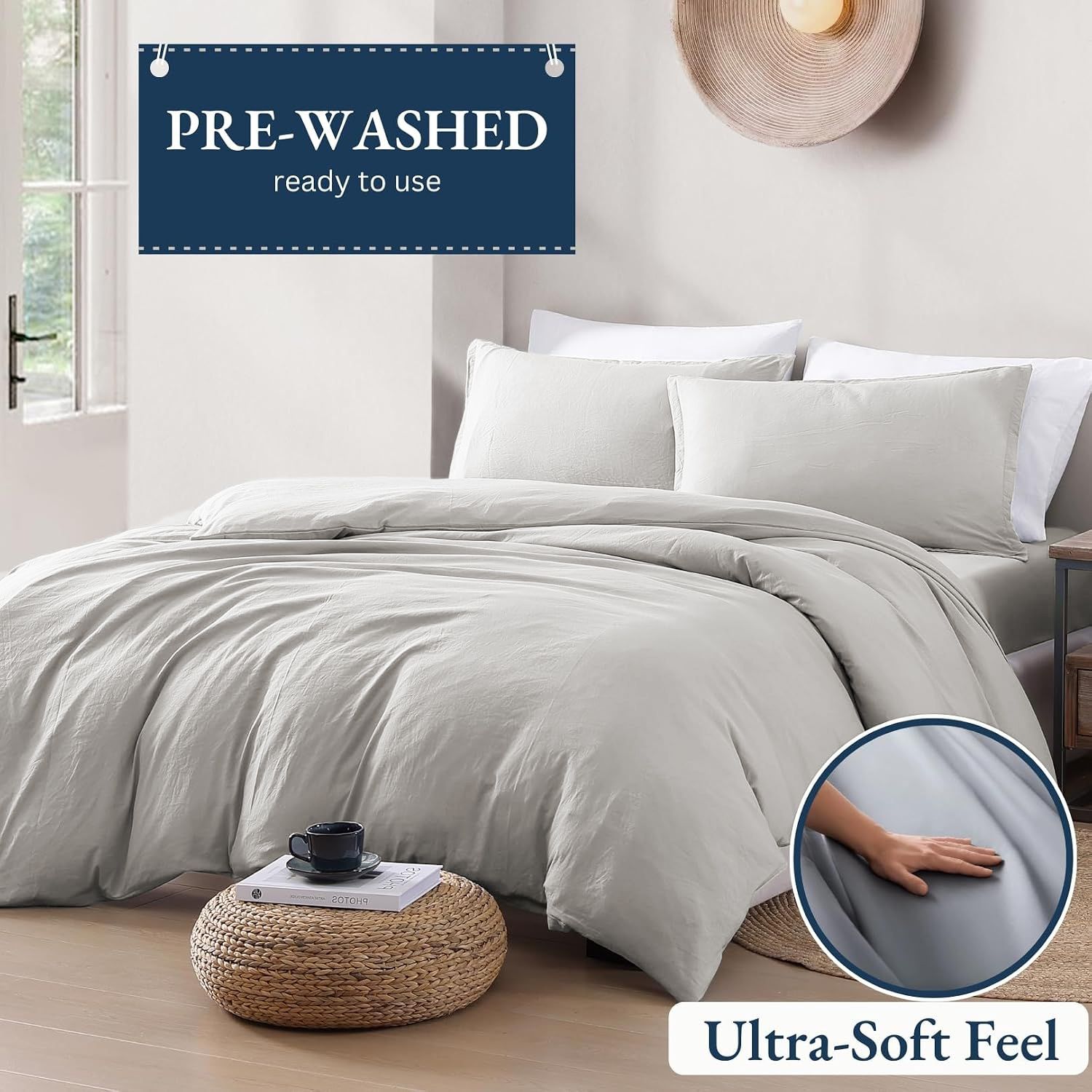 Hotel Soft Microfiber Duvet Cover Set-2000TC Quilt Cover Set & Pillowcases -1 Donna Cover Zipper Closure & 1 x Pillowcases-Breathable Bedding - Wrinkle, Fade, Stain Resistant(Silver-gray,Double)
