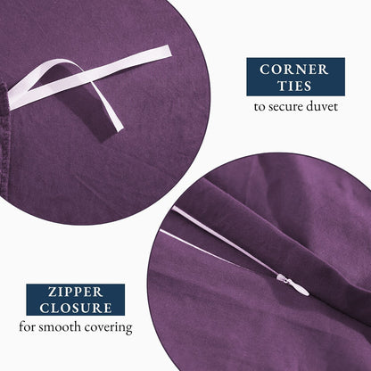 Hotel Soft Microfiber Duvet Cover Set-2000TC Quilt Cover Set & Pillowcases -1 Donna Cover Zipper Closure & 1 x Pillowcases-Breathable Bedding - Wrinkle, Fade, Stain Resistant(Purple,Double)