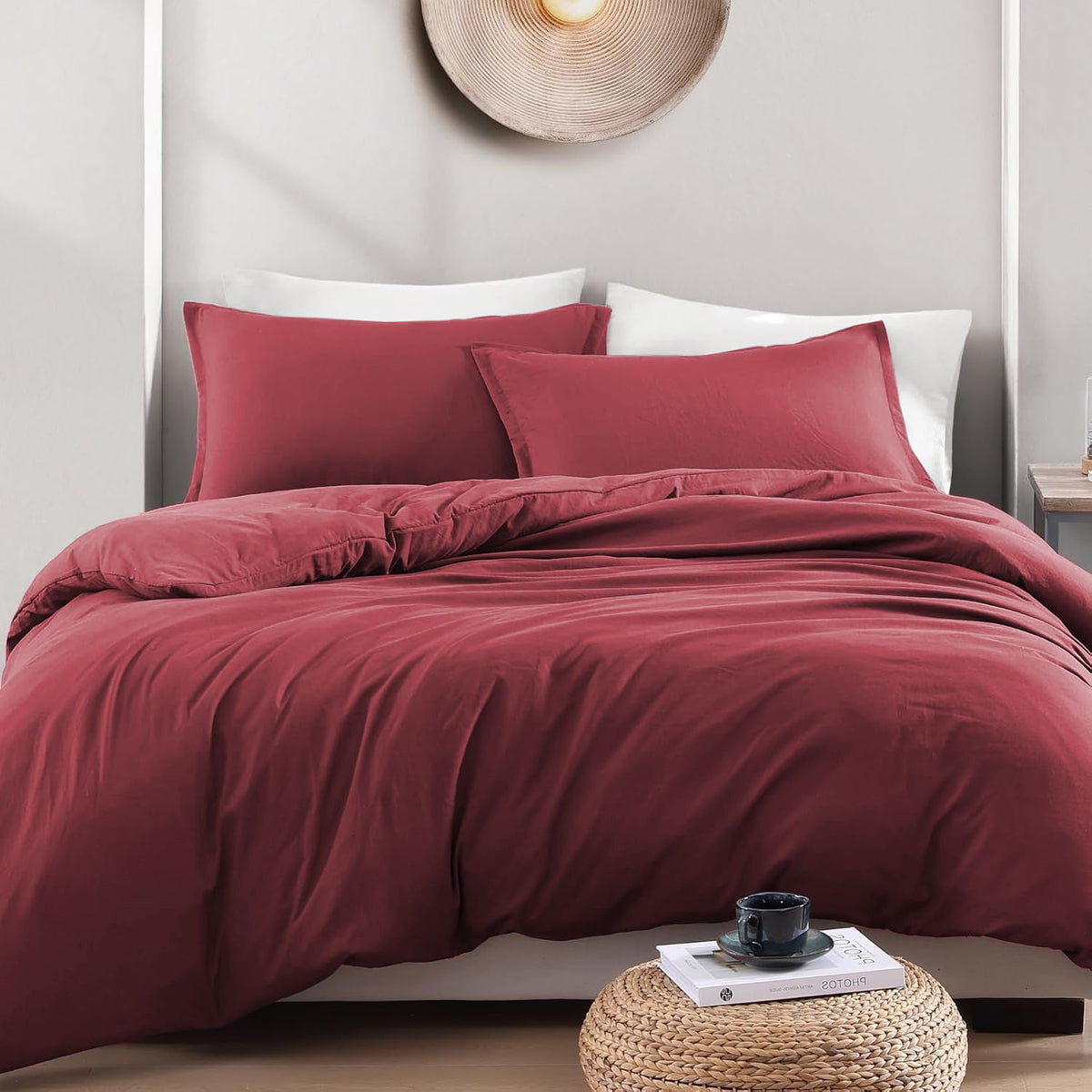 Hotel Soft Microfiber Duvet Cover Set-2000TC Quilt Cover Set & Pillowcases -1 Donna Cover Zipper Closure & 1 x Pillowcases-Breathable Bedding - Wrinkle, Fade, Stain Resistant(Red,King)