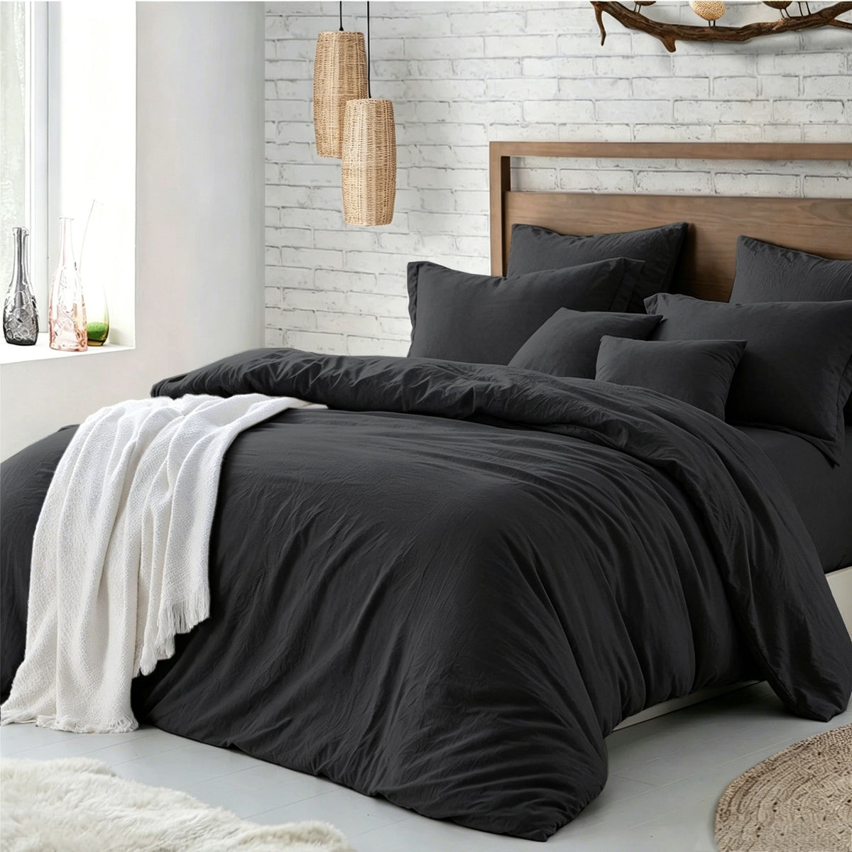 Hotel Soft Microfiber Duvet Cover Set-2000TC Quilt Cover Set & Pillowcases -1 Donna Cover Zipper Closure & 1 x Pillowcases-Breathable Bedding - Wrinkle, Fade, Stain Resistant(Black,King)