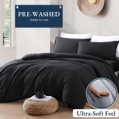 Hotel Soft Microfiber Duvet Cover Set-2000TC Quilt Cover Set & Pillowcases -1 Donna Cover Zipper Closure & 1 x Pillowcases-Breathable Bedding - Wrinkle, Fade, Stain Resistant(Black,King)