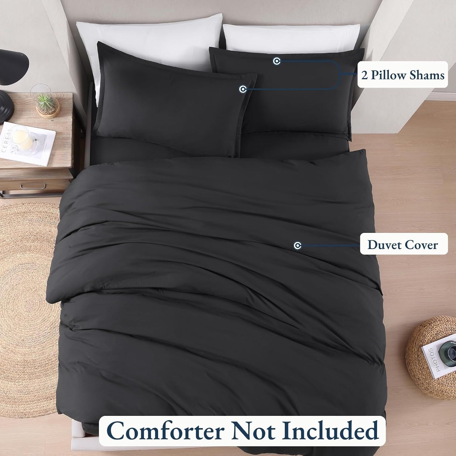 Hotel Soft Microfiber Duvet Cover Set-2000TC Quilt Cover Set & Pillowcases -1 Donna Cover Zipper Closure & 1 x Pillowcases-Breathable Bedding - Wrinkle, Fade, Stain Resistant(Black,King)