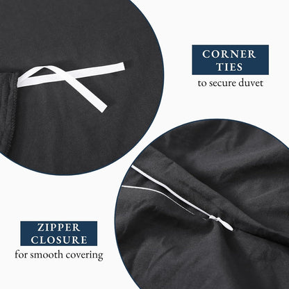 Hotel Soft Microfiber Duvet Cover Set-2000TC Quilt Cover Set & Pillowcases -1 Donna Cover Zipper Closure & 1 x Pillowcases-Breathable Bedding - Wrinkle, Fade, Stain Resistant(Black,King)