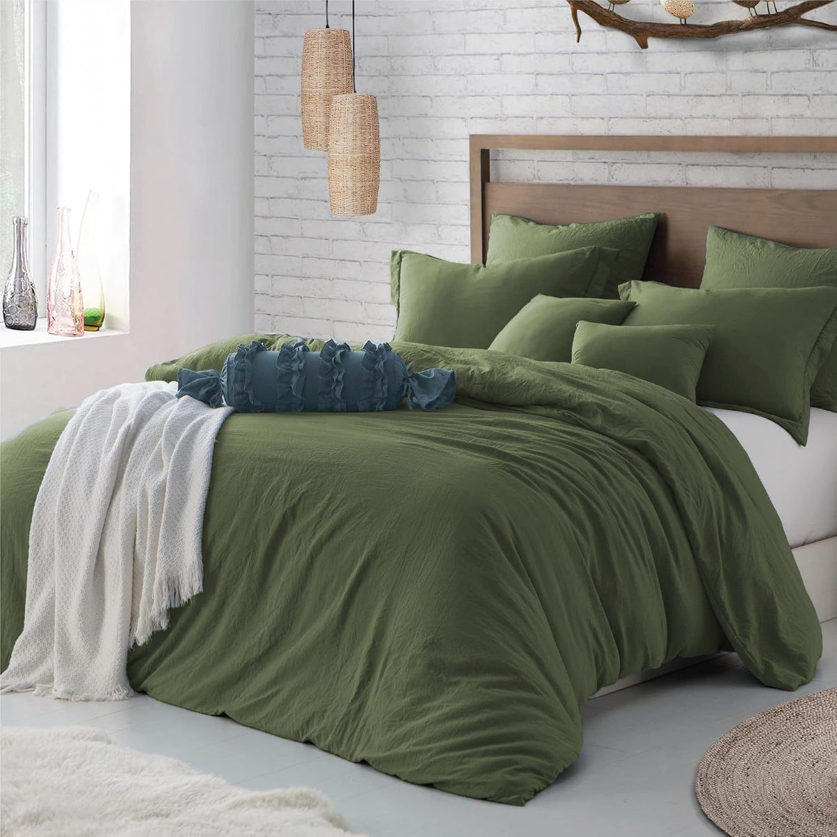 Hotel Soft Microfiber Duvet Cover Set-2000TC Quilt Cover Set & Pillowcases -1 Donna Cover Zipper Closure & 1 x Pillowcases-Breathable Bedding - Wrinkle, Fade, Stain Resistant(Olive green,King)