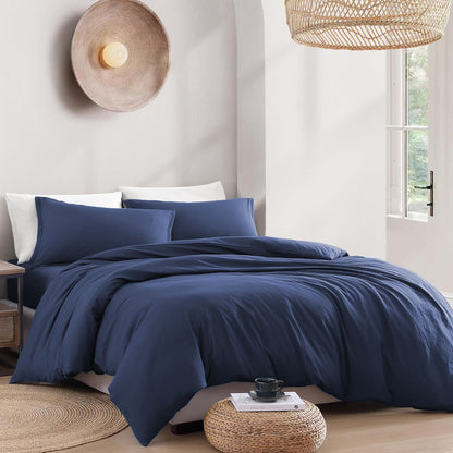 Hotel Soft Microfiber Duvet Cover Set-2000TC Quilt Cover Set & Pillowcases -1 Donna Cover Zipper Closure & 1 x Pillowcases-Breathable Bedding - Wrinkle, Fade, Stain Resistant(Navy,King)