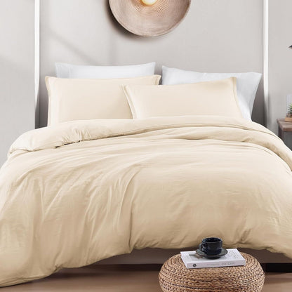 Hotel Soft Microfiber Duvet Cover Set-2000TC Quilt Cover Set & Pillowcases -1 Donna Cover Zipper Closure & 1 x Pillowcases-Breathable Bedding - Wrinkle, Fade, Stain Resistant(Cream White,King)
