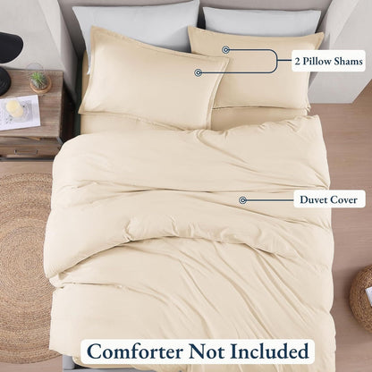 Hotel Soft Microfiber Duvet Cover Set-2000TC Quilt Cover Set & Pillowcases -1 Donna Cover Zipper Closure & 1 x Pillowcases-Breathable Bedding - Wrinkle, Fade, Stain Resistant(Cream White,King)