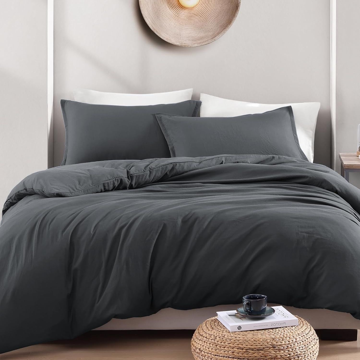 Hotel Soft Microfiber Duvet Cover Set-2000TC Quilt Cover Set & Pillowcases -1 Donna Cover Zipper Closure & 1 x Pillowcases-Breathable Bedding - Wrinkle, Fade, Stain Resistant(Dark gray,King)