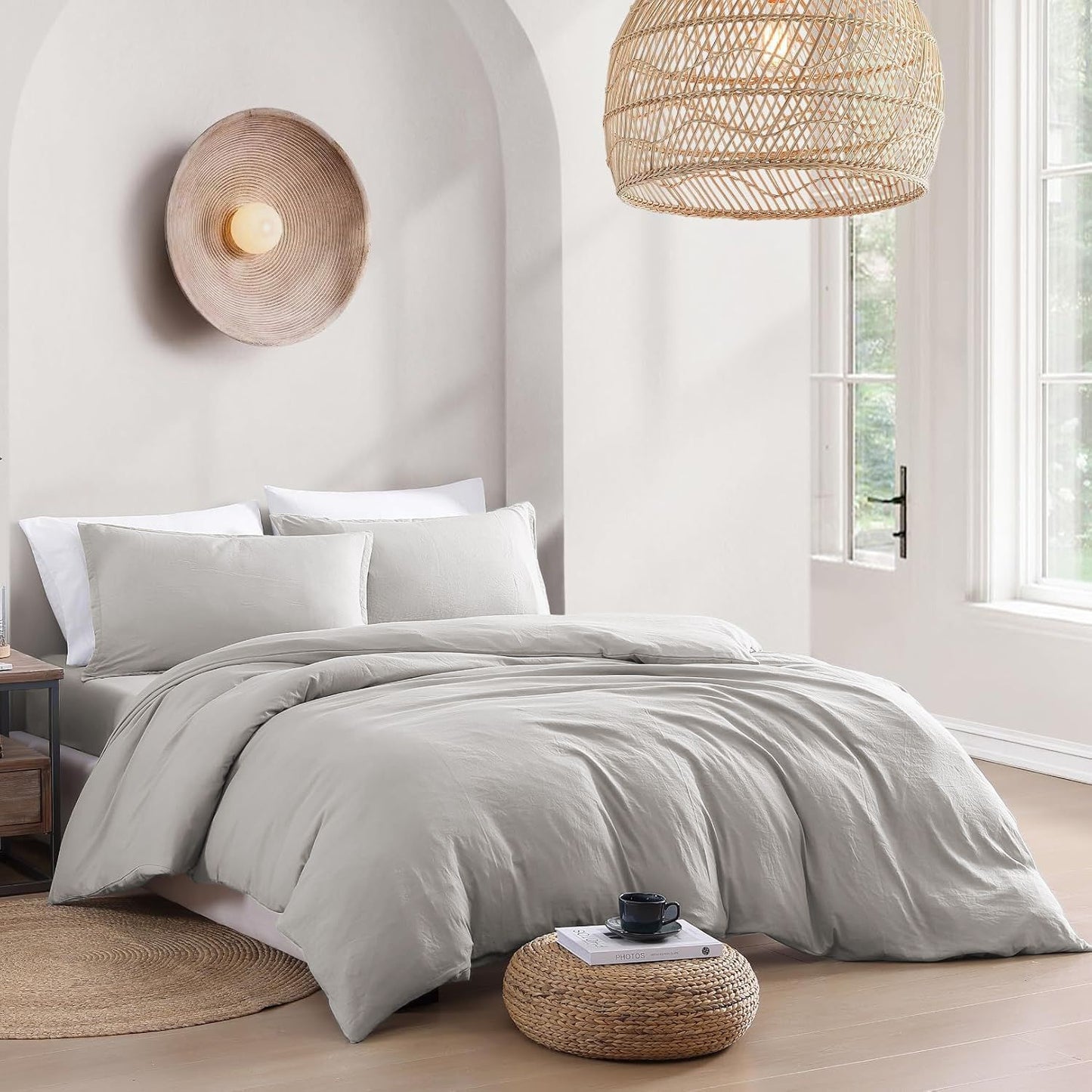 Hotel Soft Microfiber Duvet Cover Set-2000TC Quilt Cover Set & Pillowcases -1 Donna Cover Zipper Closure & 1 x Pillowcases-Breathable Bedding - Wrinkle, Fade, Stain Resistant(Silver-gray,King)