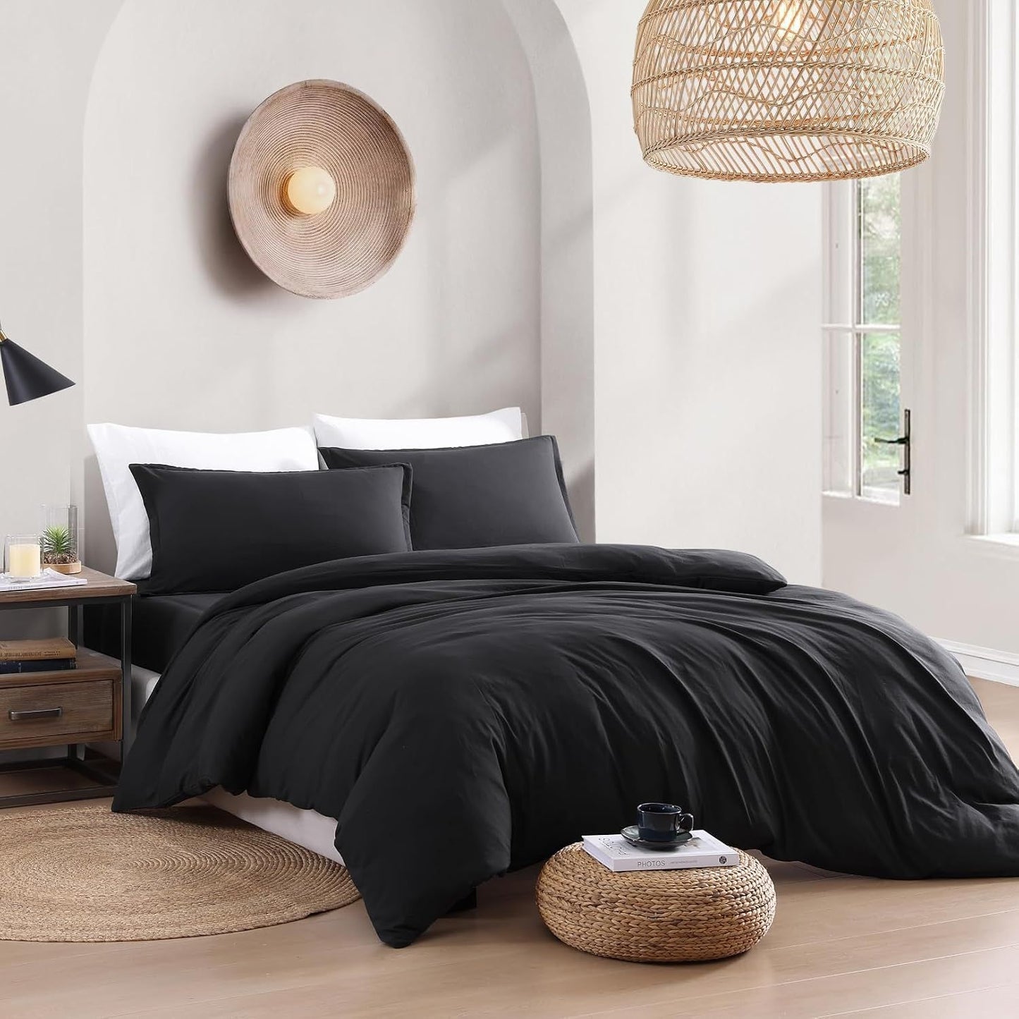 Hotel Soft Microfiber Duvet Cover Set-2000TC Quilt Cover Set & Pillowcases -1 Donna Cover Zipper Closure & 1 x Pillowcases-Breathable Bedding - Wrinkle, Fade, Stain Resistant(Black,King Single)